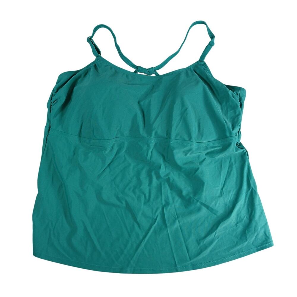 Kona Sol Swim Tankini Top Womens 3X (24-26) Teal Blue Padded Stretch Pool NWT